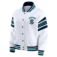 Women's WEAR by Erin Andrews White/Deep Sea Blue Seattle Kraken Full-Snap Fleece Sweatshirt Jacket