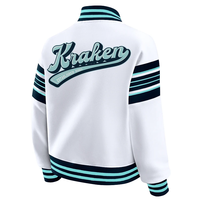 Women's WEAR by Erin Andrews White/Deep Sea Blue Seattle Kraken Full-Snap Fleece Sweatshirt Jacket