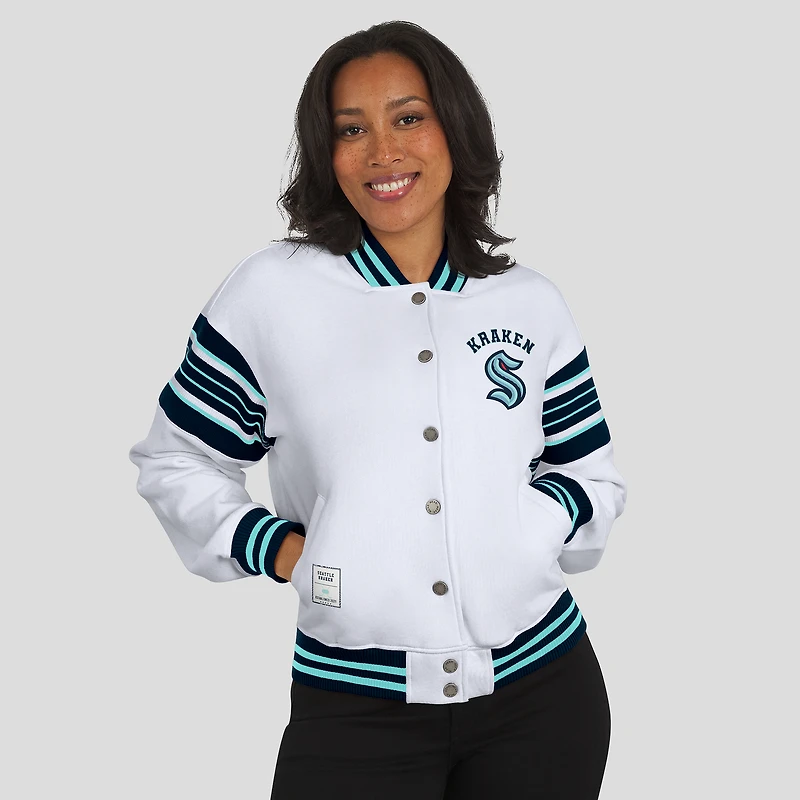 Veste polaire à boutons-pression Seattle Kraken blanche/bleu marine pour femme WEAR by Erin Andrews