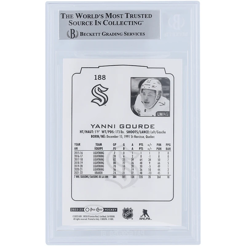 Yanni Gourde Seattle Kraken Autographié 2020-23 Upper Deck O-Pee-Chee #188 Beckett Fanatics Carte Authentifiée Témoin