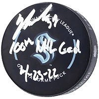 Yanni Gourde Seattle Kraken Autographed Official Game Puck with "100th NHL Goal 4-23-22" Inscription