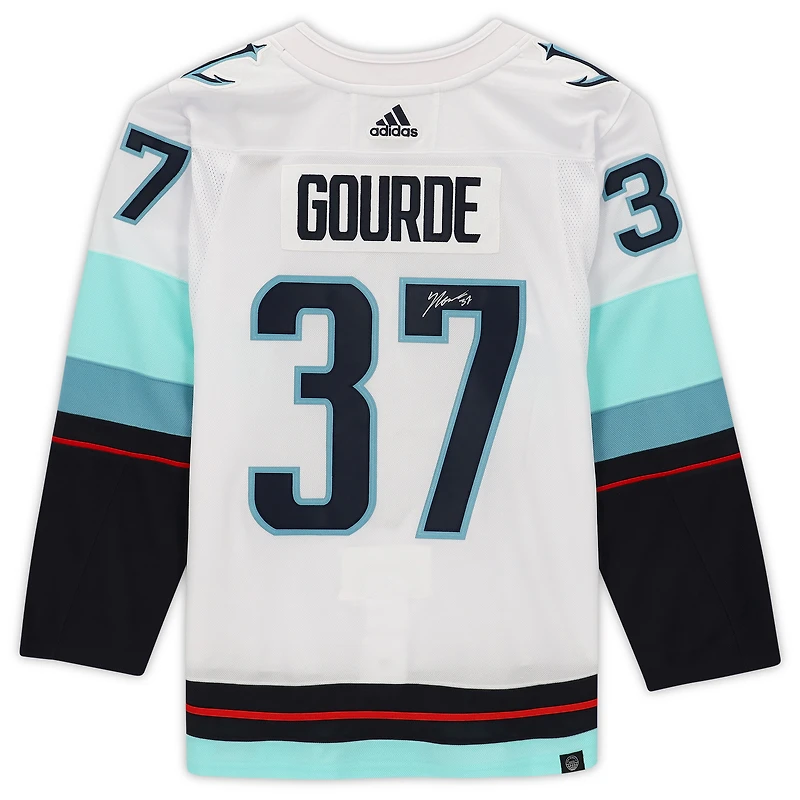 Yanni Gourde Seattle Kraken Autographed White adidas Authentic Jersey with Inaugural Season Jersey Patch
