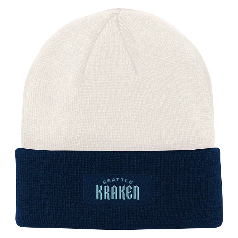 Bonnet en tricot à revers avec logo Seattle Kraken crème/bleu océan profond pour jeune