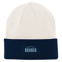 Bonnet en tricot à revers avec logo Seattle Kraken crème/bleu océan profond pour jeune