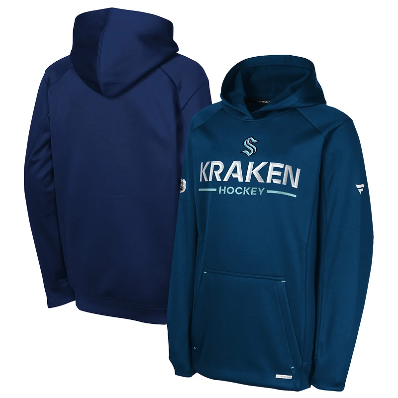Youth Fanatics Deep Sea Blue Seattle Kraken Authentic Pro Rink Raglan Hoodie