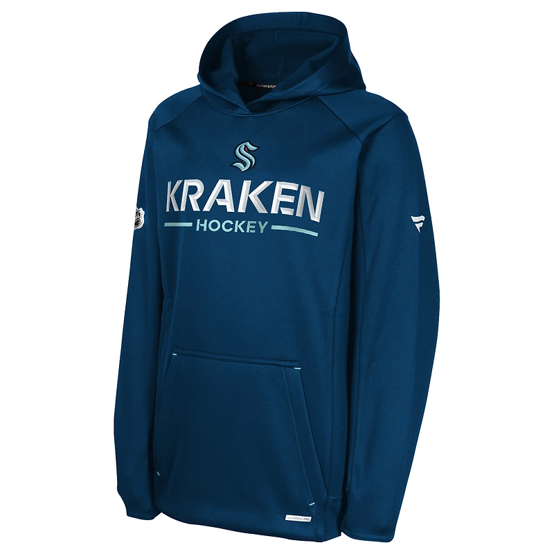 Youth Fanatics Deep Sea Blue Seattle Kraken Authentic Pro Rink Raglan Hoodie