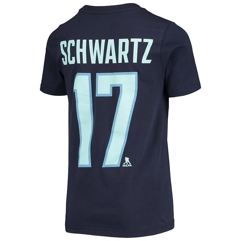 T-shirt avec nom et numéro de joueur Jaden Schwartz Navy Seattle Kraken pour jeunes