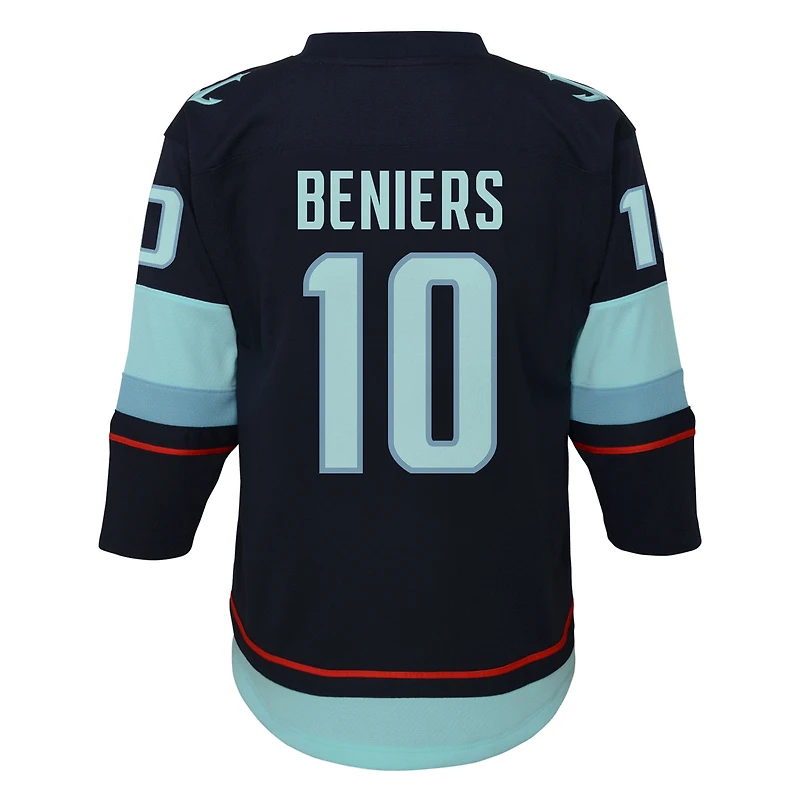 Maillot de joueur alternatif réplique la marine Matty Beniers pour les jeunes du Seattle Kraken