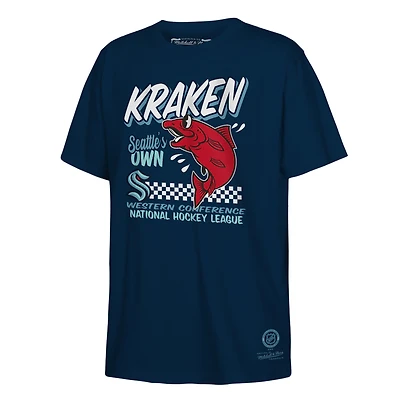 T-shirt bleu marine profond Mitchell & Ness pour jeunes, Seattle Kraken Concession Stand