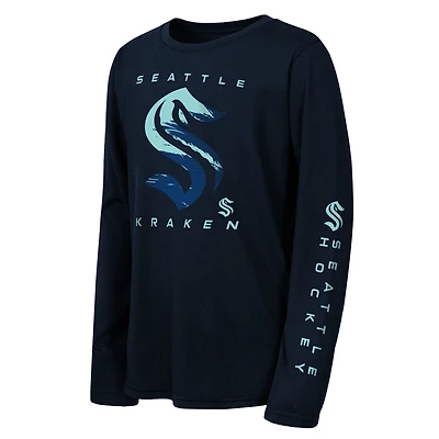 Youth Outerstuff Deep Sea Blue Seattle Kraken Seize the Win Long Sleeve T-Shirt