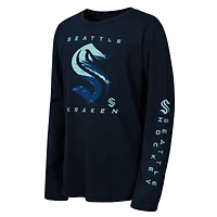 T-shirt à manches longues Seattle Kraken « Saisissez la victoire » bleu marine pour jeunes Outerstuff