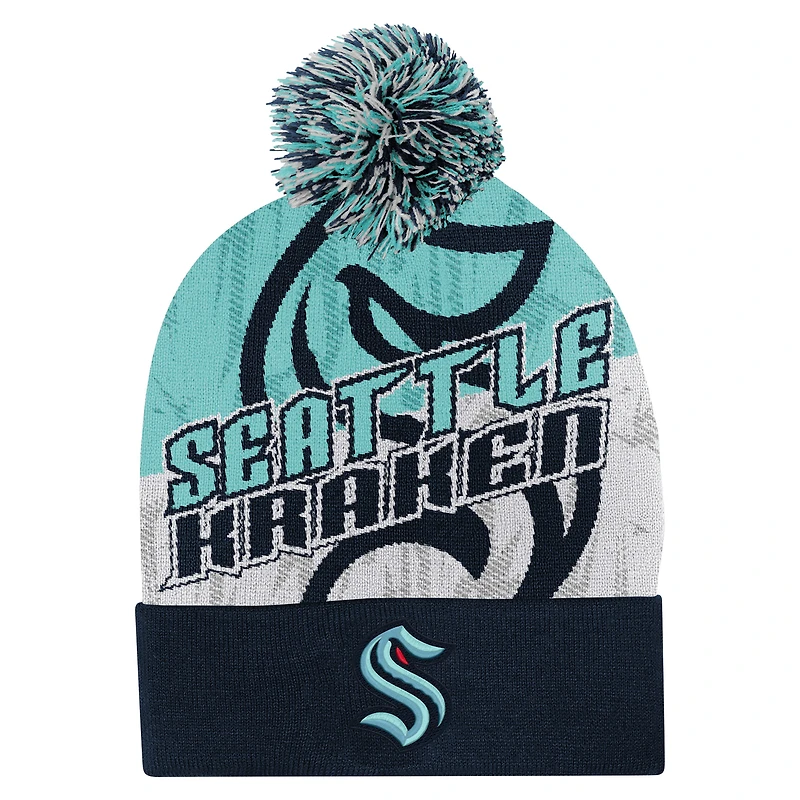 Youth Outerstuff  Navy Seattle Kraken New Edge Cuffed Knit Hat with Pom