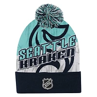 Bonnet en tricot à revers et pompon Seattle Kraken New Edge pour jeunes Outerstuff bleu marine
