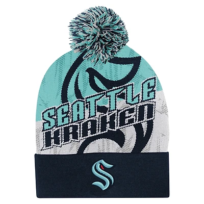 Youth Outerstuff  Navy Seattle Kraken New Edge Cuffed Knit Hat with Pom