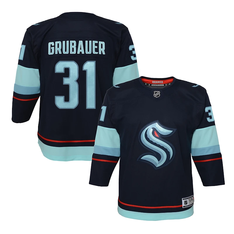 Maillot domicile Premier de Philipp Grubauer, joueur des Seattle Kraken, couleur Deep Sea Blue - Jeune