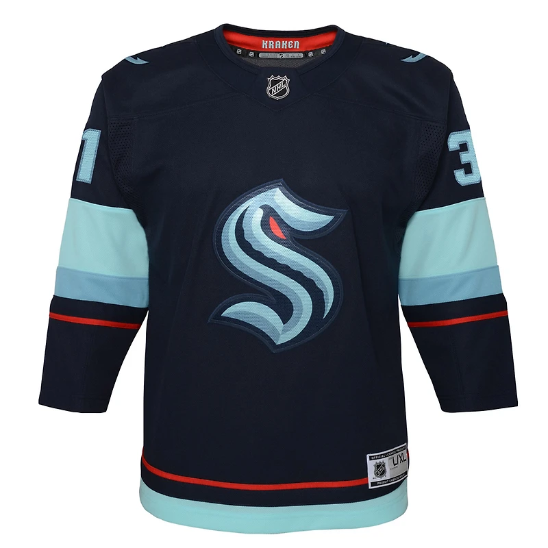 Youth Philipp Grubauer Deep Sea Blue Seattle Kraken Home Premier Player - Jersey