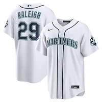 Maillot Nike Cal Raleigh blanc pour homme des Mariners de Seattle, écusson du stade domicile 50e saison