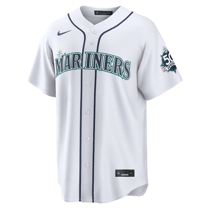 Maillot Nike Cal Raleigh blanc pour homme des Mariners de Seattle, écusson du stade domicile 50e saison