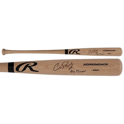 Batte de baseball professionnelle Blonde Rawlings autographiée par Cal Raleigh des Seattle Mariners avec l'inscription « Big Dumper »
