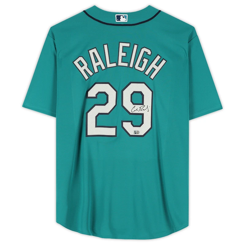 Maillot réplique vert Nike autographié des Mariners de Seattle, porté par Cal Raleigh