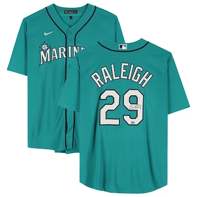 Maillot réplique vert Nike autographié des Mariners de Seattle, porté par Cal Raleigh