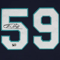 Maillot d'entraînement au bâton Mitchell & Ness Cooperstown bleu marine autographié par Felix Hernandez des Mariners de Seattle