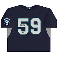 Maillot d'entraînement au bâton Mitchell & Ness Cooperstown bleu marine autographié par Felix Hernandez des Mariners de Seattle