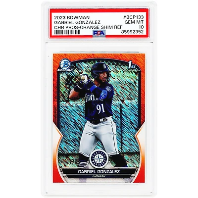 Gabriel Gonzalez Seattle Mariners 2023 Bowman Draft Chrome Orange Shimmer Refractor #BCP-133 #17/25 PSA Authenticated 10 Card