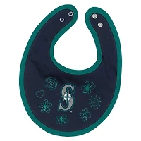 Ensemble body, bavoir et chaussons Happy Baseball Fanatics Aqua Seattle Mariners pour filles nouveau-nés nourrissons