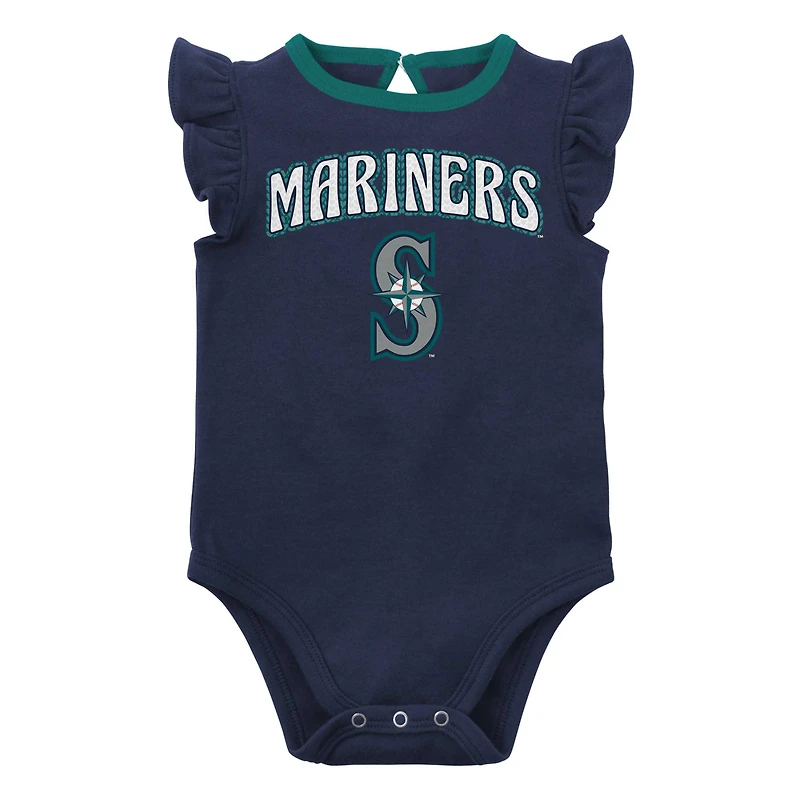 Lot de deux bodys pour nouveau-nés et bébés bleu marine/gris chiné Seattle Mariners Little Fan