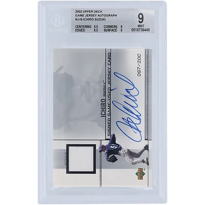 Ichiro Suzuki Seattle Mariners Autographed 2002 Upper Deck Signed Game Jersey Relic Card #J-IS #87/200 BGS Authenticated 9 Card