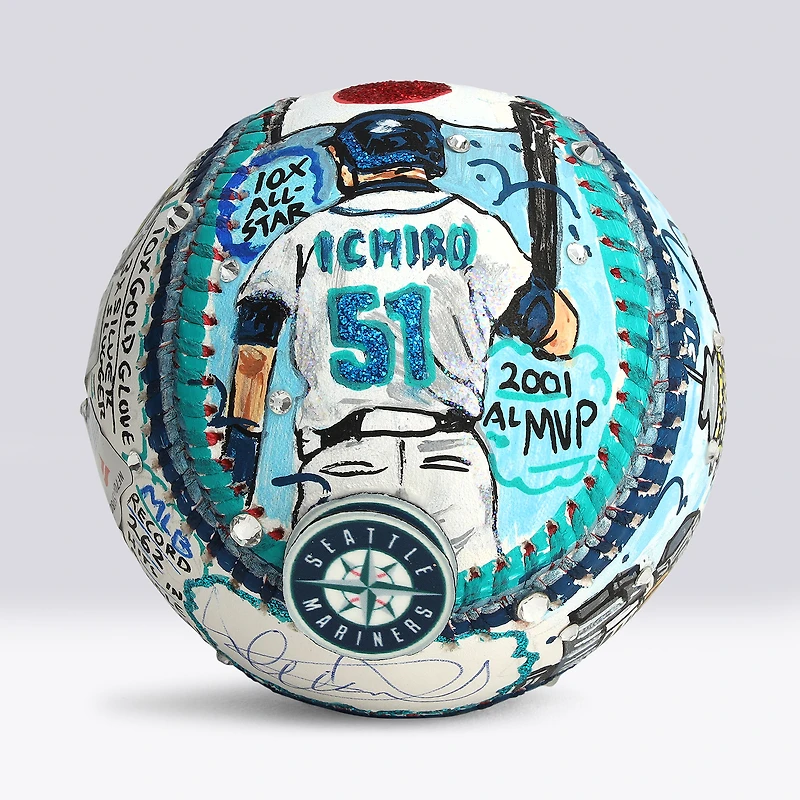 Balle de baseball autographiée par Ichiro Suzuki (Seattle Mariners) - Illustration de Charles Fazzino - NF70445980