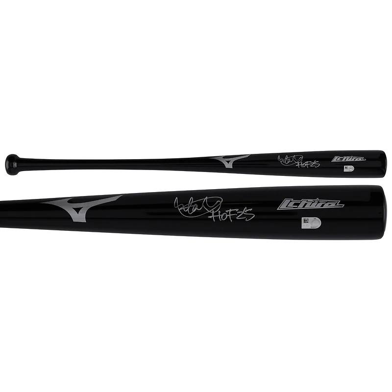 Batte de baseball Mizuno noire dédicacée par Ichiro Suzuki des Seattle Mariners avec inscription « HOF 25 »
