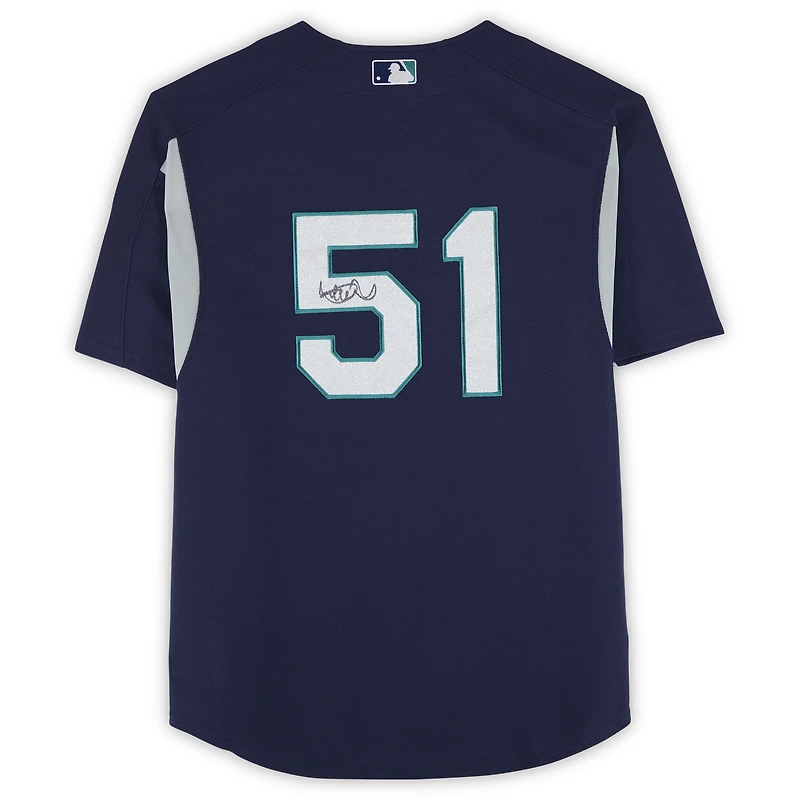 Maillot d'entraînement au bâton Mitchell & Ness bleu marine autographié par Ichiro Suzuki des Mariners de Seattle