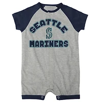 Barboteuse Seattle Mariners Extra Base Hit Raglan Full-Snap pour bébé gris chiné