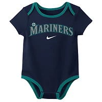 Infant Nike Seattle Mariners Authentic Collection Three-Pack Bodysuit Set