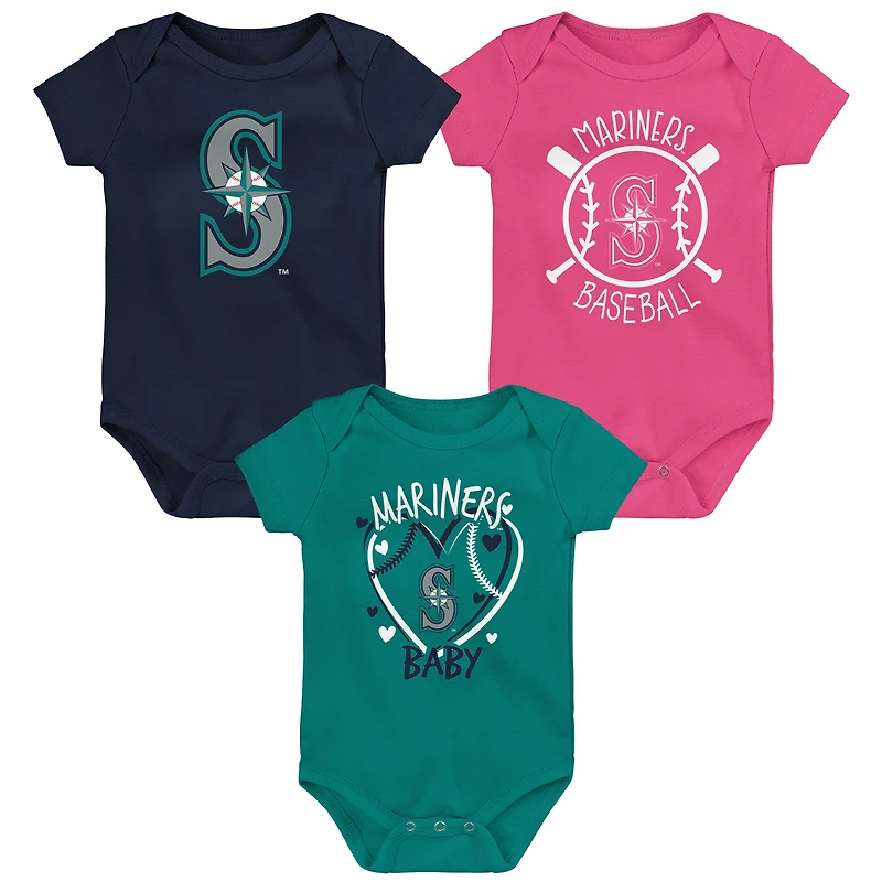 Ensemble de trois bodies pour bébé Seattle Mariners Slide Home