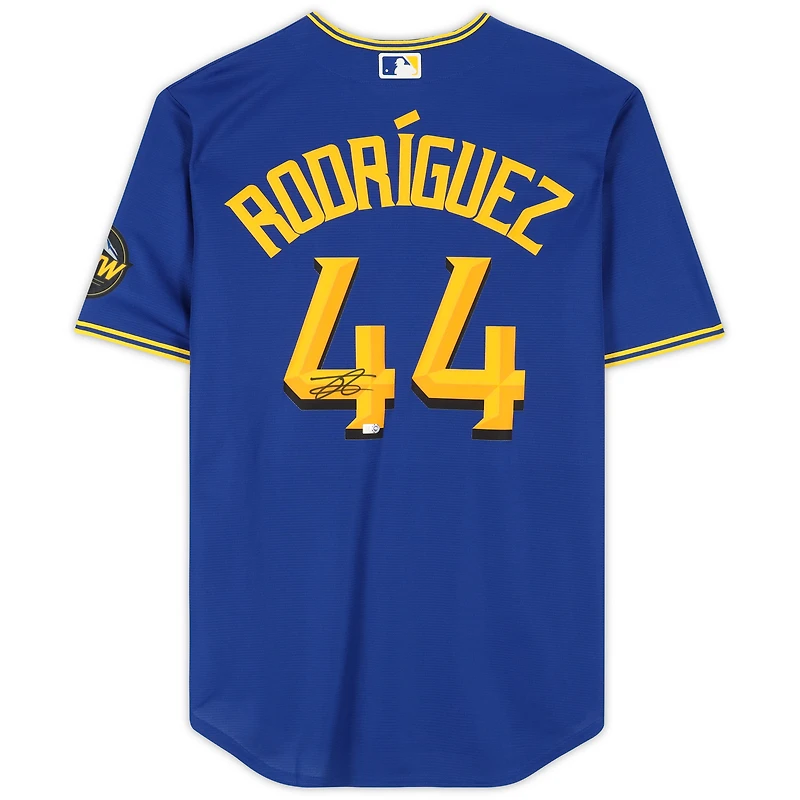 Maillot réplique Nike City Connect Royal 2023 autographié par Julio Rodríguez des Mariners de Seattle