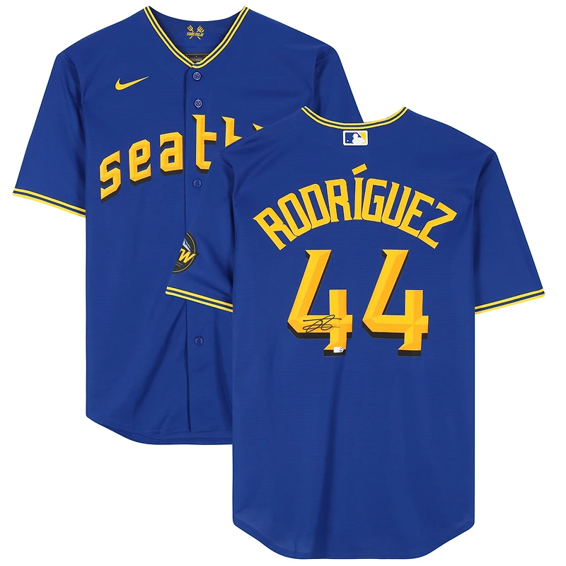 Maillot réplique Nike City Connect Royal 2023 autographié par Julio Rodríguez des Mariners de Seattle