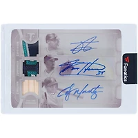 Julio Rodriguez, Felix Hernandez & Edgar Martinez Seattle Mariners Autographed 2024 Topps Triple Threads Triple Game Used Relic White Whale #ARC-RHM #1/1 Card