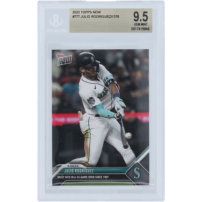 Julio Rodriguez Seattle Mariners 2023 Topps Now Most Hits in a 10 Game Span Since 1997 #777 BGS Authenticated 9.5 Card