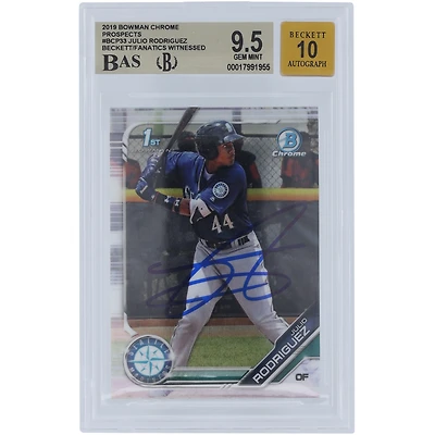 Carte Bowman Chrome #BCP-33 autographiée 2019 des Seattle Mariners de Julio Rodriguez, Beckett Fanatics, authentifiée et témoin, 9,5/10