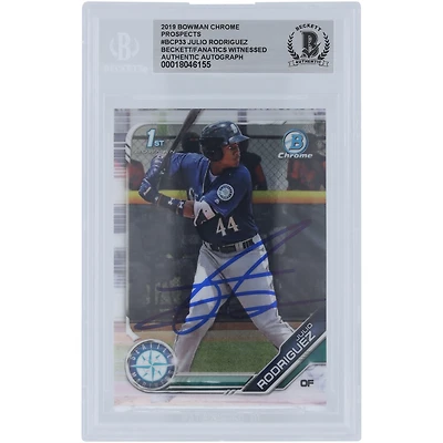 Julio Rodriguez Seattle Mariners Autographié 2019 Bowman Chrome #BCP-33 Beckett Fanatics Witnessed Authenticated Card