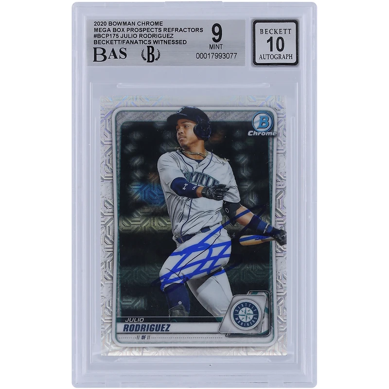 Julio Rodriguez Seattle Mariners Autographed 2020 Bowman Chrome Prospects Mega Box Refractor #BCP- Beckett Fanatics Witnessed Authenticated 9/10 Card