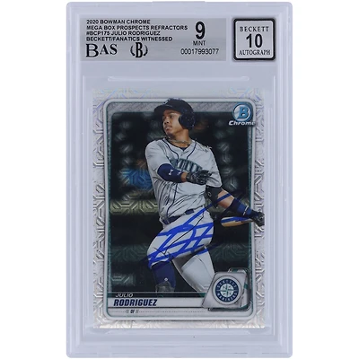 Julio Rodriguez Seattle Mariners Autographed 2020 Bowman Chrome Prospects Mega Box Refractor #BCP- Beckett Fanatics Witnessed Authenticated 9/10 Card