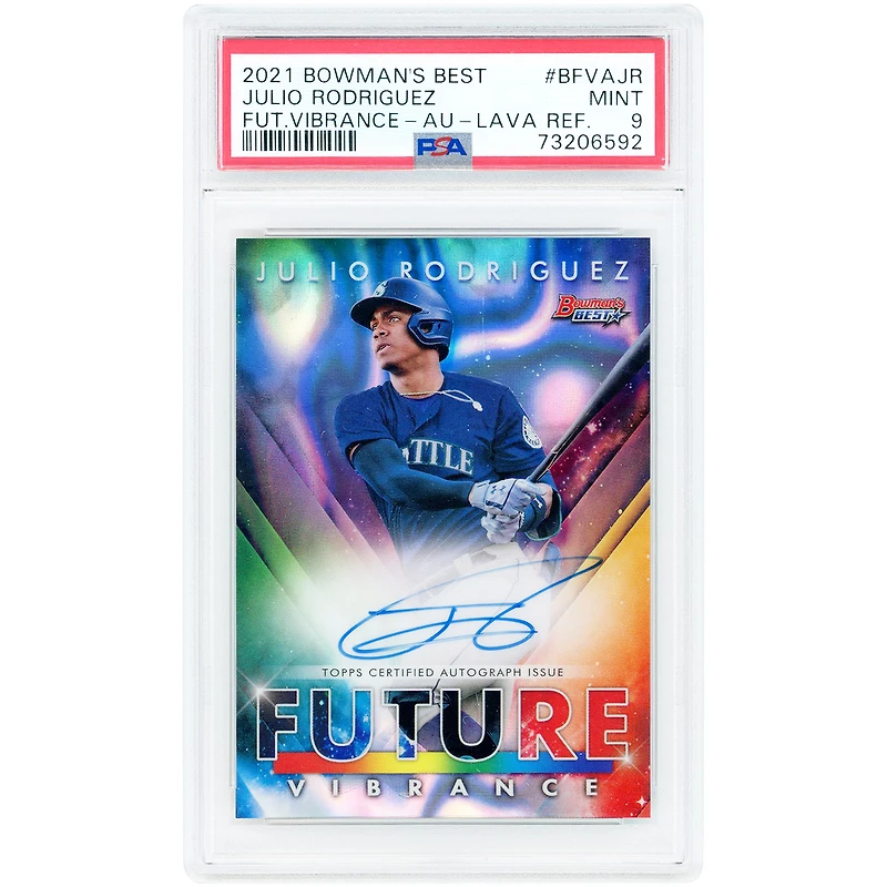 Julio Rodriguez Seattle Mariners Autographed 2021 Bowman Best Future Vibrance Lava Refractor #BFVA-JR #11/50 PSA Authenticated 9 Card