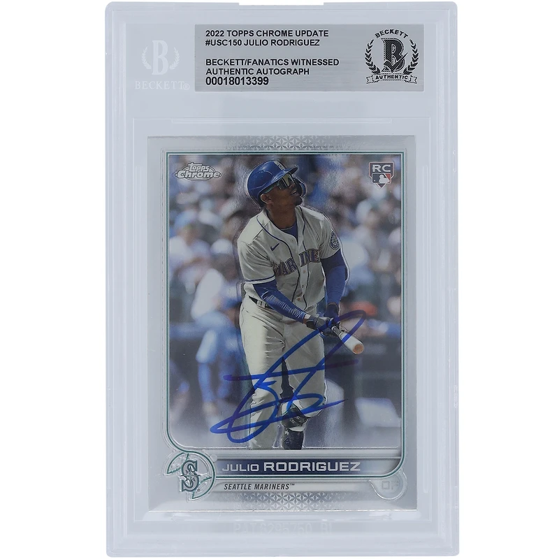 Julio Rodriguez Seattle Mariners Autographié 2022 Topps Chrome Mise à jour #USC150 Beckett Fanatics a vu une carte de recrue authentifiée