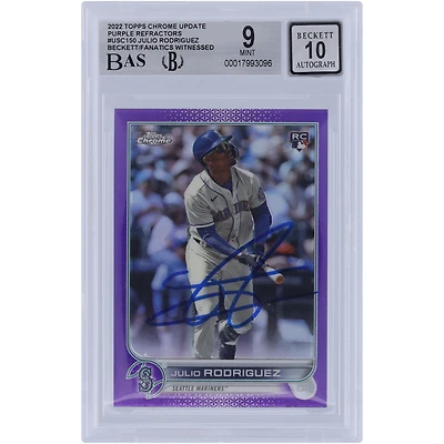 Julio Rodriguez Seattle Mariners Autographed 2022 Topps Chrome Update Purple Refractor #USC150 Beckett Fanatics Witnessed Authenticated 9/10 Rookie Card