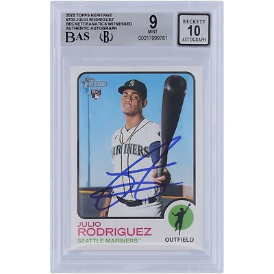Julio Rodriguez Seattle Mariners Autographié 2022 Topps Heritage #700 Beckett Fanatics Witnessed Authenticed 9/10 Rookie Card