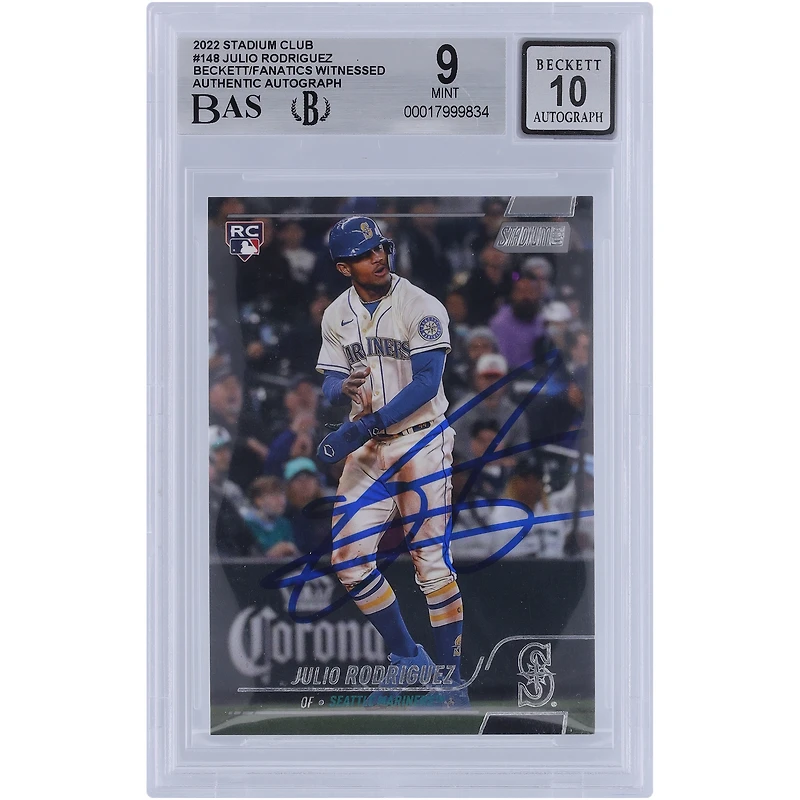 Julio Rodriguez Seattle Mariners Autographié 2022 Topps Stadium Club #148 Beckett Fanatics Witnessed Authenticed 9/10 Rookie Card